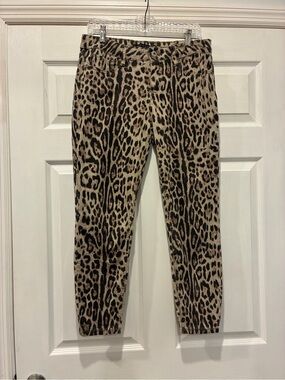 Signature Studio Leopard Print Cropped Jeans - Tan/Brown